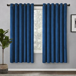 Bedlooms Navy Crushed Velvet Curtains Blackout Thermal Insulated Eyelet Curtain (Pair) 66 X 54 Inches With Tie Back Two