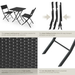 Tectake Garden Furniture Set Trevi - 2 Chairs, 1 Table, Bistro Set, Foldable - Black - thumbnail 5