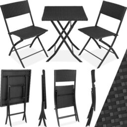 Tectake Garden Furniture Set Trevi - 2 Chairs, 1 Table, Bistro Set, Foldable - Black - thumbnail 1