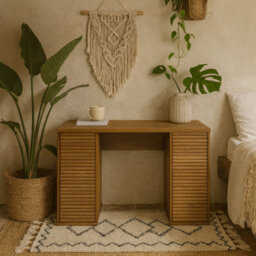 Wyld Haus Mandarina Retro Natural Walnut Ribbed Desk With Storage - thumbnail 1
