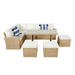 Pelias 8 Seater Corner Garden Dining Set In Natural Rattan With Glass Top Table And Weatherproof Cushions - thumbnail 5