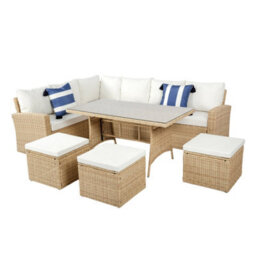 Pelias 8 Seater Corner Garden Dining Set In Natural Rattan With Glass Top Table And Weatherproof Cushions - thumbnail 4