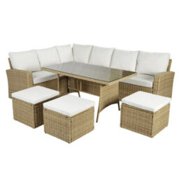 Pelias 8 Seater Corner Garden Dining Set In Natural Rattan With Glass Top Table And Weatherproof Cushions - thumbnail 7
