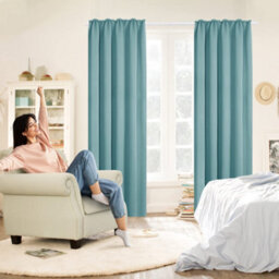 Deconovo Pencil Pleat Blackout Curtains Solid Thermal Insulated Curtains For Living Room W55 X L54 Inch Sky Blue One Pair - thumbnail 3