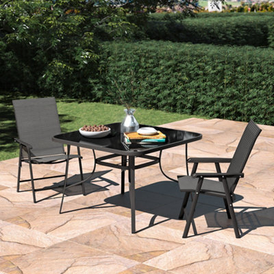 Living And Home Set Of 3 Black Garden Ripple Glass Square Umbrella Table And Folding Chairs Set 105 Cm - image 1