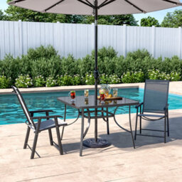 Living And Home Set Of 3 Black Garden Ripple Glass Square Umbrella Table And Folding Chairs Set 105 Cm - thumbnail 2
