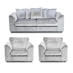 Furnishings For Less UK Crystal Crushed Velvet 3 Piece Sofa Set - 3 1 1 Silver - Scatter Back - thumbnail 1
