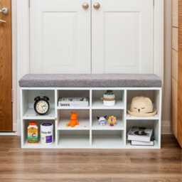 Gr8 Home Shoe Bench Storage Rack Wooden Cabinet Cushion Seat Organiser Grey White 2016175 - thumbnail 5
