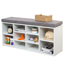 Gr8 Home Shoe Bench Storage Rack Wooden Cabinet Cushion Seat Organiser Grey White 2016175 - thumbnail 4