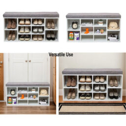 Gr8 Home Shoe Bench Storage Rack Wooden Cabinet Cushion Seat Organiser Grey White 2016175 - thumbnail 7