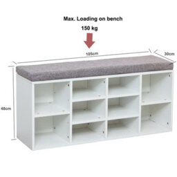 Gr8 Home Shoe Bench Storage Rack Wooden Cabinet Cushion Seat Organiser Grey White 2016175 - thumbnail 6