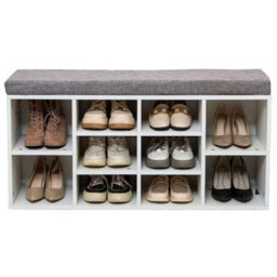 Gr8 Home Shoe Bench Storage Rack Wooden Cabinet Cushion Seat Organiser Grey White 2016175 - thumbnail 2