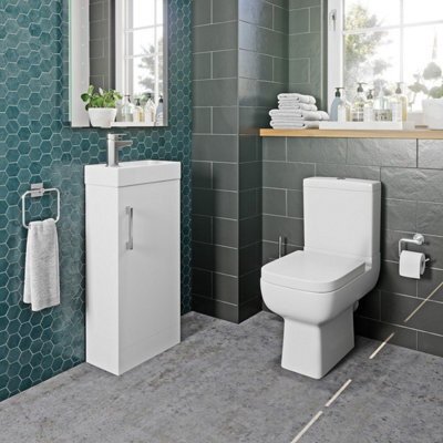 Affine Bathroom Suite Close Coupled Toilet Cloakroom Vanity Unit Basin Set 400mm White - image 1