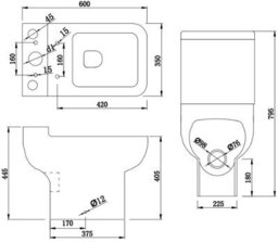 Affine Bathroom Suite Close Coupled Toilet Cloakroom Vanity Unit Basin Set 400mm White - thumbnail 6