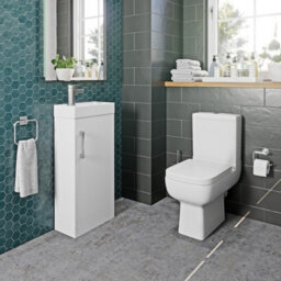 Affine Bathroom Suite Close Coupled Toilet Cloakroom Vanity Unit Basin Set 400mm White - thumbnail 1