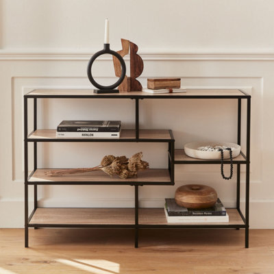 Sweeek. 5-Level Industrial Bookshelf In Metal And Wood Effect Loft Natural 114X33X78 Cm - image 1