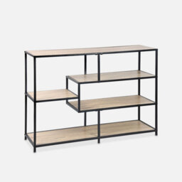 Sweeek. 5-Level Industrial Bookshelf In Metal And Wood Effect Loft Natural 114X33X78 Cm - thumbnail 3