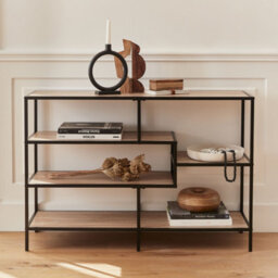 Sweeek. 5-Level Industrial Bookshelf In Metal And Wood Effect Loft Natural 114X33X78 Cm - thumbnail 1