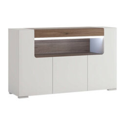 Wyld Haus Porto Wide Gloss White Sideboard With Oak Detail 3 Doors 2 Shelves - thumbnail 4