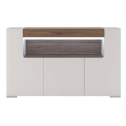 Wyld Haus Porto Wide Gloss White Sideboard With Oak Detail 3 Doors 2 Shelves - thumbnail 3