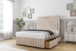 "Sloomy Boston Chrome Sand Naples Divan Bed 2 Drawers Right Side-26"" Strutted Headboard 12"" Footboard 5' King" - thumbnail 4
