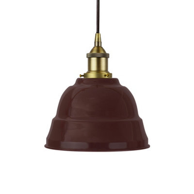 Burgundy Red Lincoln Painted Dome Pendant Light With Matt Antique Brass Lamp Holder And Black Round Cable - Se Home - image 1