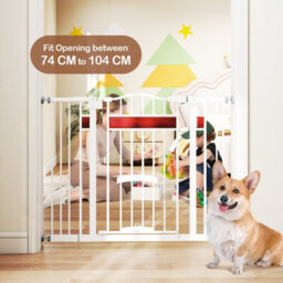 Costway Extra Wide Walk Through Pet Gate For 74-104 Cm Openings W/ Small Door-White - thumbnail 4