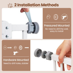 Costway Extra Wide Walk Through Pet Gate For 74-104 Cm Openings W/ Small Door-White - thumbnail 5