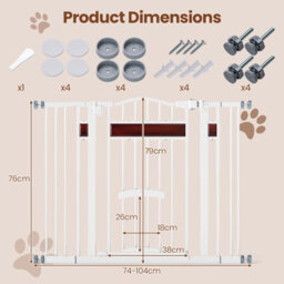 Costway Extra Wide Walk Through Pet Gate For 74-104 Cm Openings W/ Small Door-White - thumbnail 2