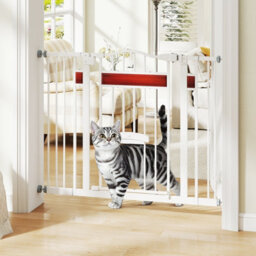 Costway Extra Wide Walk Through Pet Gate For 74-104 Cm Openings W/ Small Door-White - thumbnail 3