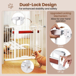 Costway Extra Wide Walk Through Pet Gate For 74-104 Cm Openings W/ Small Door-White - thumbnail 7