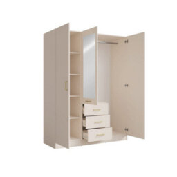 Arte Konso 3 Door Hinged Door Wardrobe 151Cm Beige With Mirror And Drawers - thumbnail 4