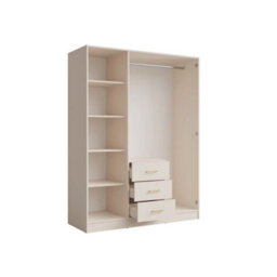 Arte Konso 3 Door Hinged Door Wardrobe 151Cm Beige With Mirror And Drawers - thumbnail 3