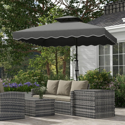Outsunny 2.5M Square Cantilever Garden Parasol Umbrella With Cross Base, Grey - image 1