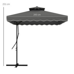 Outsunny 2.5M Square Cantilever Garden Parasol Umbrella With Cross Base, Grey - thumbnail 3