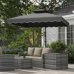 Outsunny 2.5M Square Cantilever Garden Parasol Umbrella With Cross Base, Grey - thumbnail 1