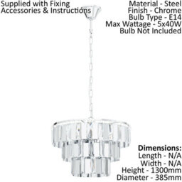 Elegant Chrome Pendant Ceiling Light With Clear Crystal Shade - E14 Bulb Compatible - thumbnail 2