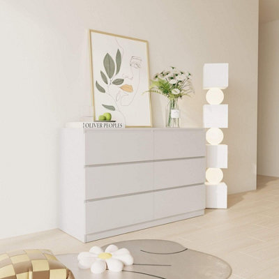 Home Source Lugano Grey 6 Drawer Wide Chest Of Drawers High Gloss Drawer Fronts - image 1