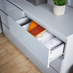 Home Source Lugano Grey 6 Drawer Wide Chest Of Drawers High Gloss Drawer Fronts - thumbnail 5