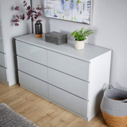 Home Source Lugano Grey 6 Drawer Wide Chest Of Drawers High Gloss Drawer Fronts - thumbnail 2