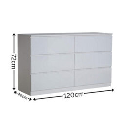 Home Source Lugano Grey 6 Drawer Wide Chest Of Drawers High Gloss Drawer Fronts - thumbnail 7