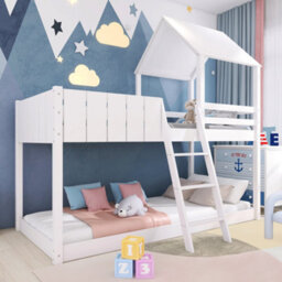 Abrihome Wooden Bunk Bed, Loft Bed With Ladder And Guard Rail, Mid-Sleeper Cabin Bed, 3 Ft Single Treehouse Canopy (White 90 X 190 Cm) - thumbnail 1