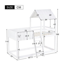 Abrihome Wooden Bunk Bed, Loft Bed With Ladder And Guard Rail, Mid-Sleeper Cabin Bed, 3 Ft Single Treehouse Canopy (White 90 X 190 Cm) - thumbnail 6