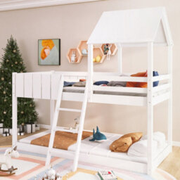 Abrihome Wooden Bunk Bed, Loft Bed With Ladder And Guard Rail, Mid-Sleeper Cabin Bed, 3 Ft Single Treehouse Canopy (White 90 X 190 Cm) - thumbnail 8