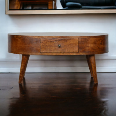 Matteo Solid Mango Wood Round Coffee Table With 2 Drawers - Dark Brown - image 1