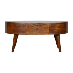 Matteo Solid Mango Wood Round Coffee Table With 2 Drawers - Dark Brown - thumbnail 8