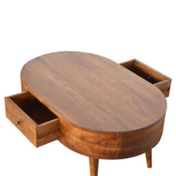 Matteo Solid Mango Wood Round Coffee Table With 2 Drawers - Dark Brown - thumbnail 3