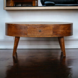 Matteo Solid Mango Wood Round Coffee Table With 2 Drawers - Dark Brown - thumbnail 1