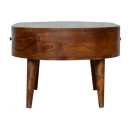 Matteo Solid Mango Wood Round Coffee Table With 2 Drawers - Dark Brown - thumbnail 6