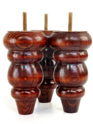 L&F 4X Solid Turned Wood Furniture Legs Chair Settee Feet 155mm 8mm Thread Mahogany Washed Pkc220 - thumbnail 4